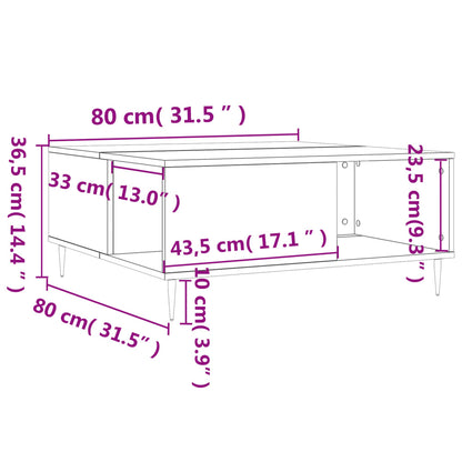 vidaXL Coffee Table Grey Sonoma 80x80x36,5 cm Engineered Wood