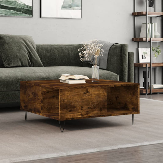 vidaXL Coffee Table Smoked Oak 80x80x36,5 cm Engineered Wood