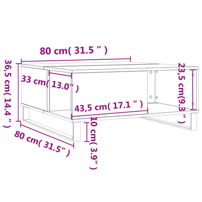 vidaXL Coffee Table Grey Sonoma 80x80x36,5 cm Engineered Wood
