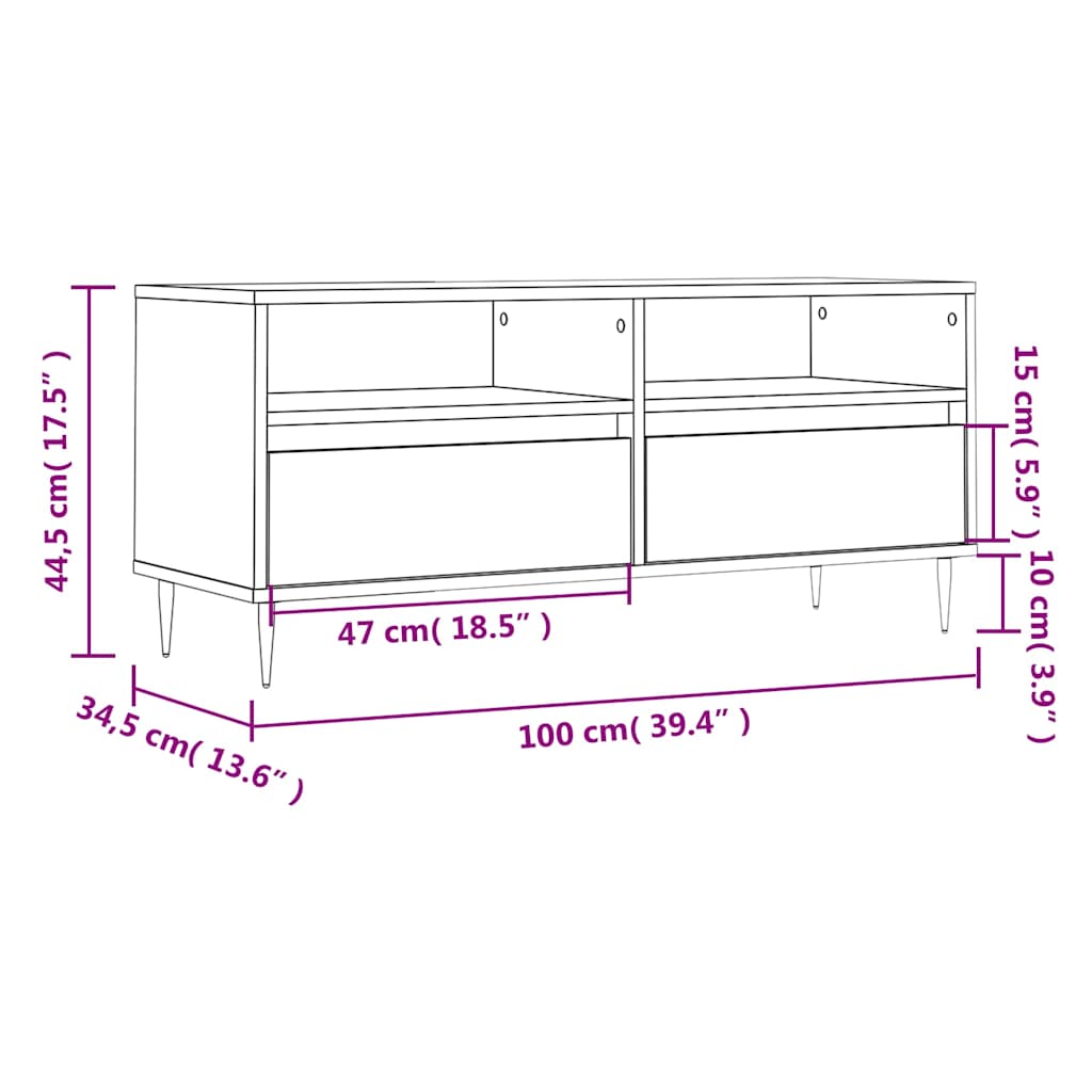 vidaXL TV Cabinet Smoked Oak 100x34.5x44.5 cm Engineered Wood