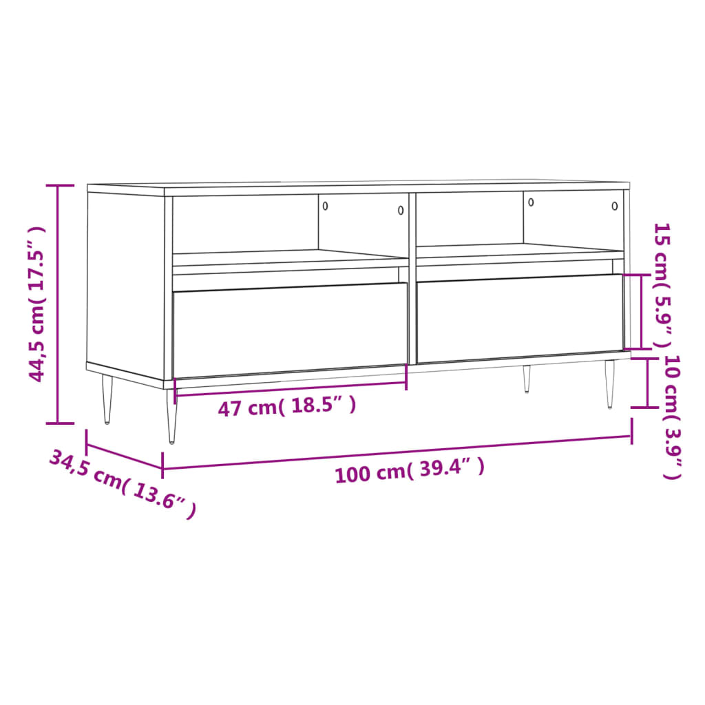 vidaXL TV Cabinet Grey Sonoma 100x34.5x44.5 cm Engineered Wood