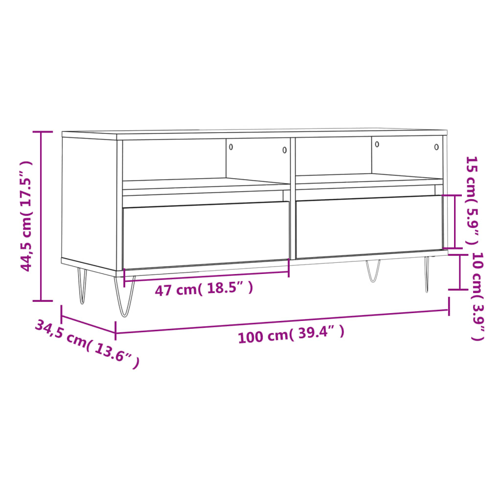 vidaXL TV Cabinet White 100x34.5x44.5 cm Engineered Wood