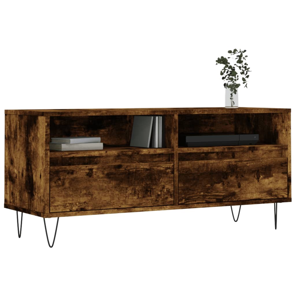vidaXL TV Cabinet Smoked Oak 100x34.5x44.5 cm Engineered Wood