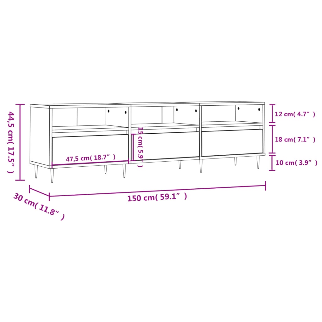 vidaXL TV Cabinet Smoked Oak 150x30x44.5 cm Engineered Wood