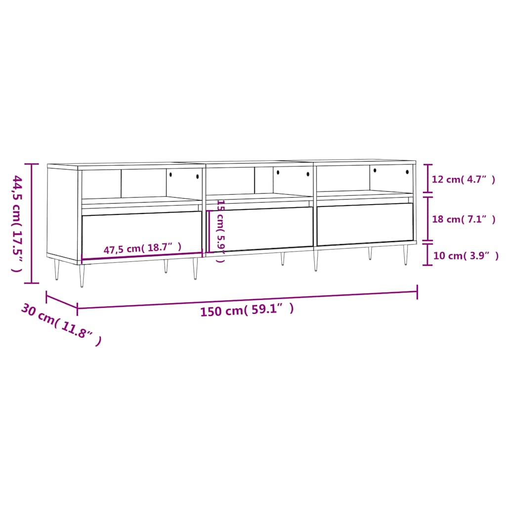 vidaXL TV Cabinet High Gloss White 150x30x44.5 cm Engineered Wood