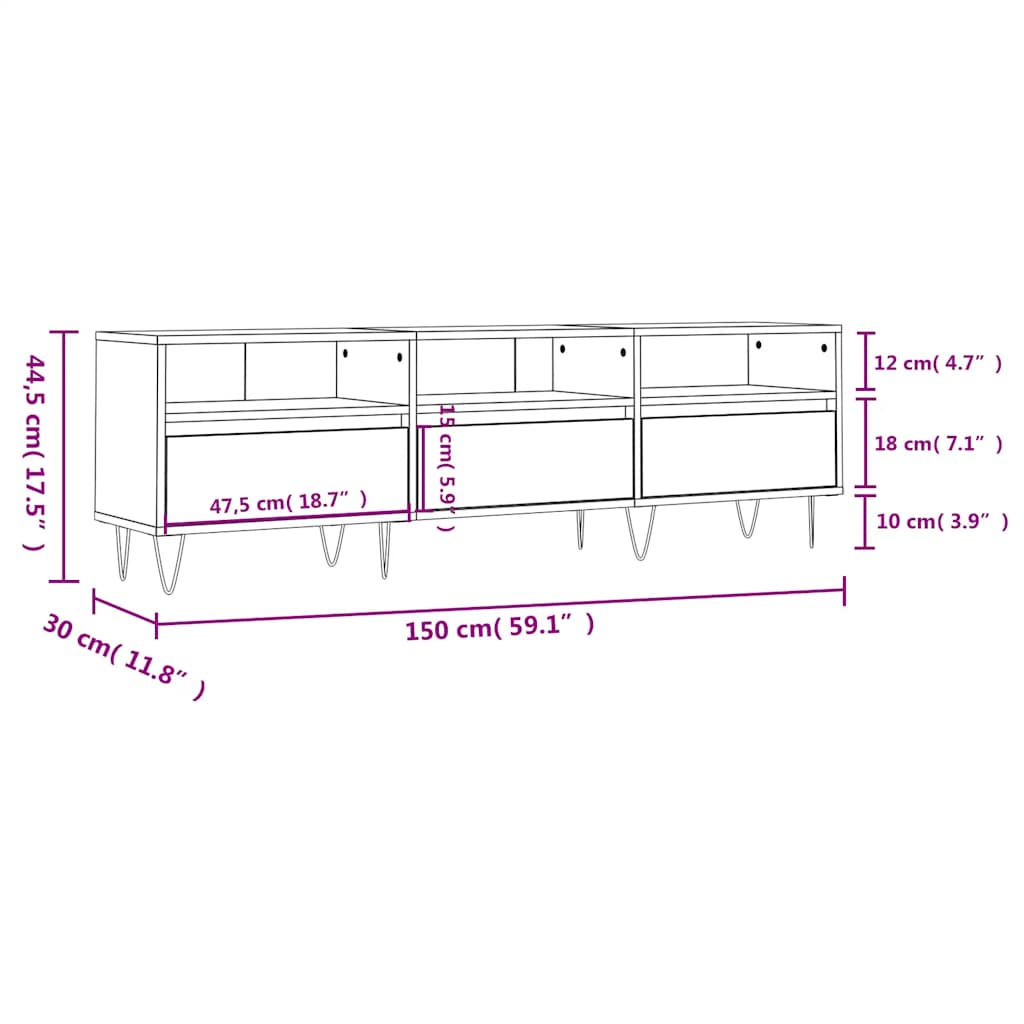 vidaXL TV Cabinet Concrete Grey 150x30x44.5 cm Engineered Wood