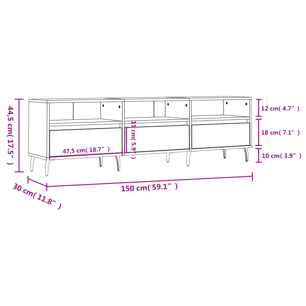 vidaXL TV Cabinet Grey Sonoma 150x30x44.5 cm Engineered Wood