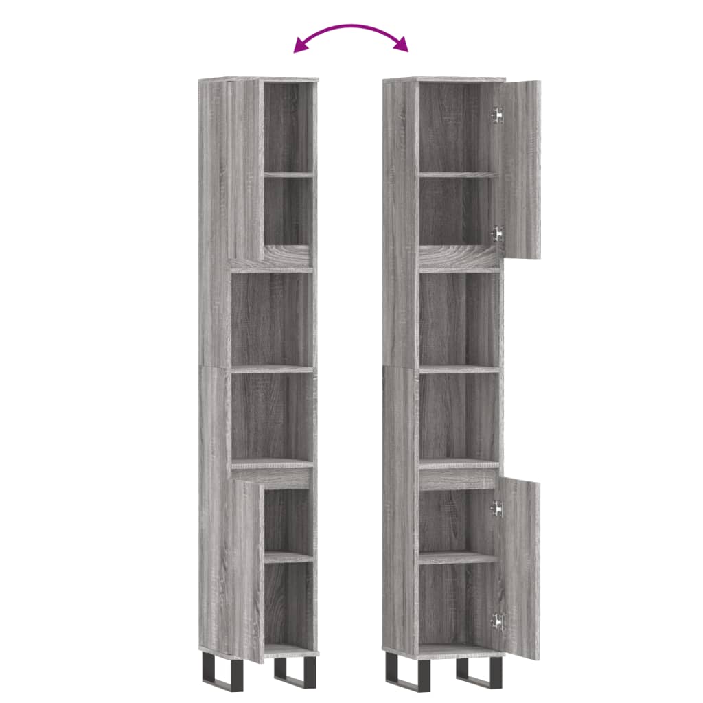 vidaXL Bathroom Cabinet Grey Sonoma 30x30x190 cm Engineered Wood
