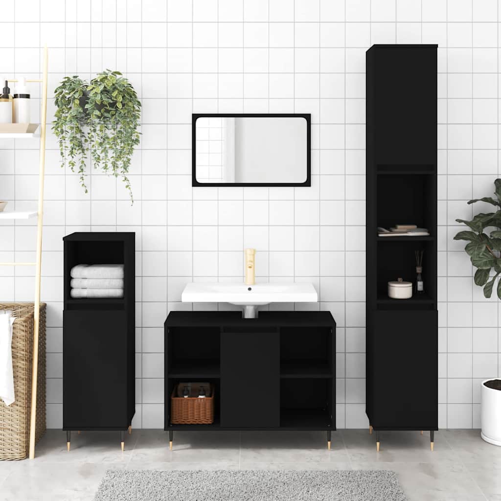 vidaXL Bathroom Cabinet Black 30x30x100 cm Engineered Wood