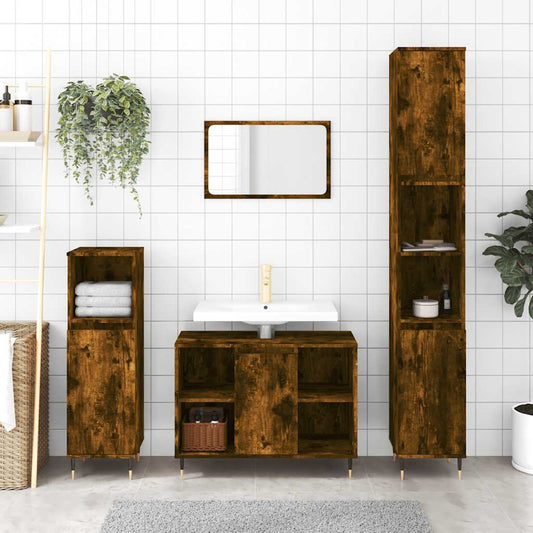 vidaXL Bathroom Cabinet Smoked Oak 30x30x100 cm Engineered Wood