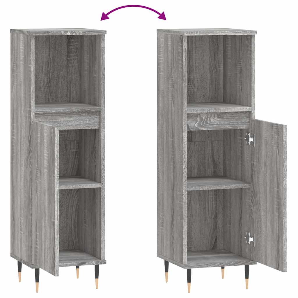 vidaXL Bathroom Cabinet Grey Sonoma 30x30x100 cm Engineered Wood