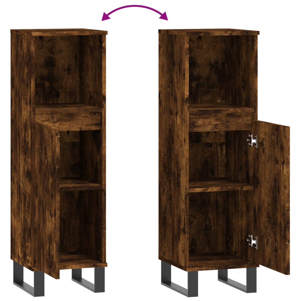 vidaXL Bathroom Cabinet Smoked Oak 30x30x100 cm Engineered Wood