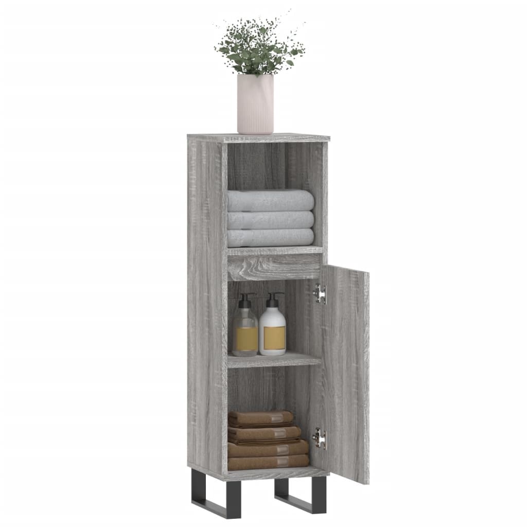 vidaXL Bathroom Cabinet Grey Sonoma 30x30x100 cm Engineered Wood