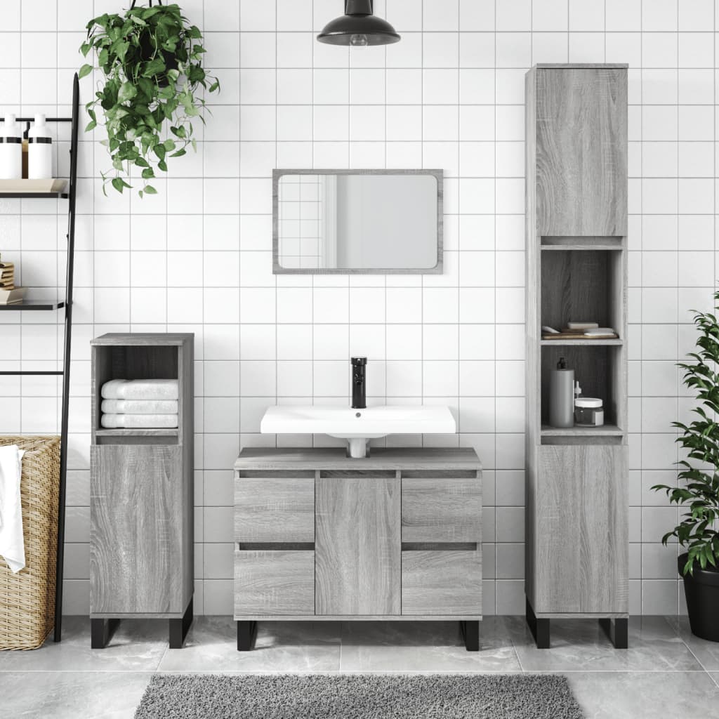 vidaXL Bathroom Cabinet Grey Sonoma 30x30x100 cm Engineered Wood
