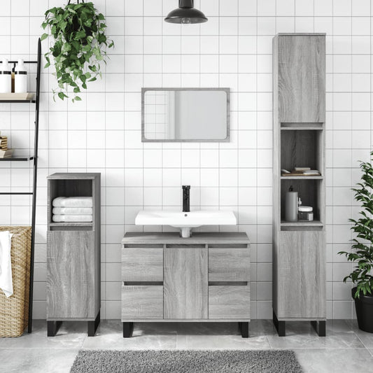 vidaXL Bathroom Cabinet Grey Sonoma 30x30x100 cm Engineered Wood