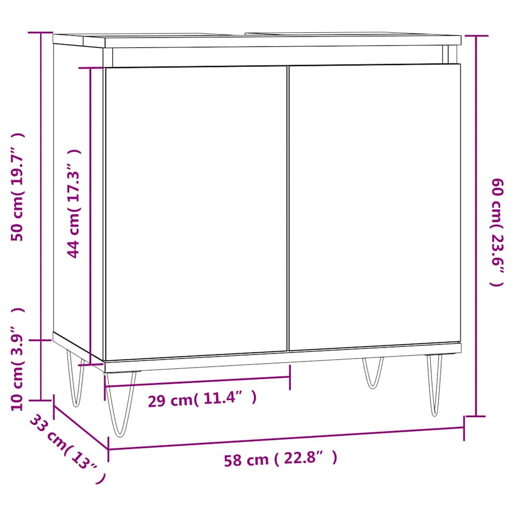 vidaXL Bathroom Cabinet Smoked Oak 58x33x60 cm Engineered Wood