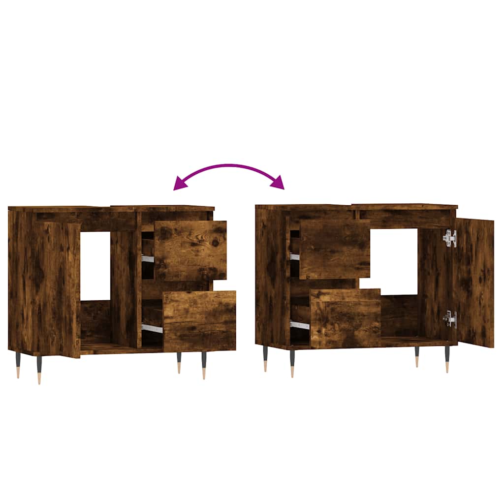 vidaXL Bathroom Cabinet Smoked Oak 65x33x60 cm Engineered Wood