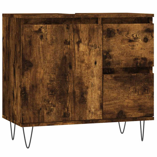 vidaXL Bathroom Cabinet Smoked Oak 65x33x60 cm Engineered Wood