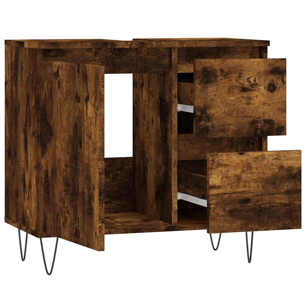 vidaXL Bathroom Cabinet Smoked Oak 65x33x60 cm Engineered Wood