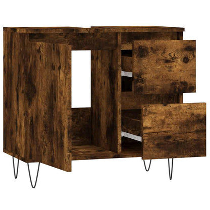 vidaXL Bathroom Cabinet Smoked Oak 65x33x60 cm Engineered Wood