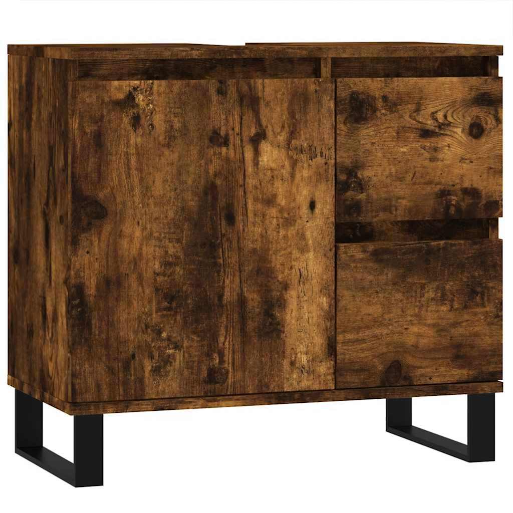 vidaXL Bathroom Cabinet Smoked Oak 65x33x60 cm Engineered Wood