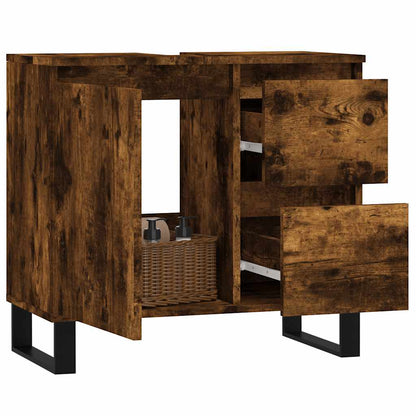 vidaXL Bathroom Cabinet Smoked Oak 65x33x60 cm Engineered Wood