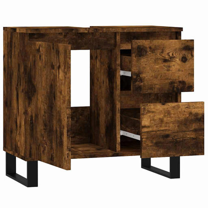 vidaXL Bathroom Cabinet Smoked Oak 65x33x60 cm Engineered Wood