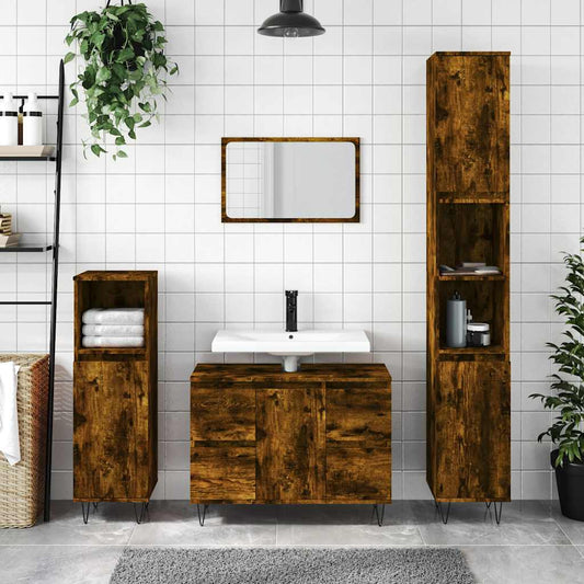 vidaXL Bathroom Cabinet Smoked Oak 80x33x60 cm Engineered Wood