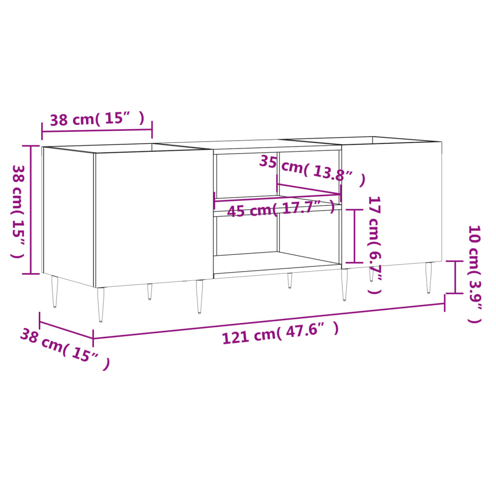 vidaXL Record Cabinet High Gloss White 121x38x48 cm Engineered Wood