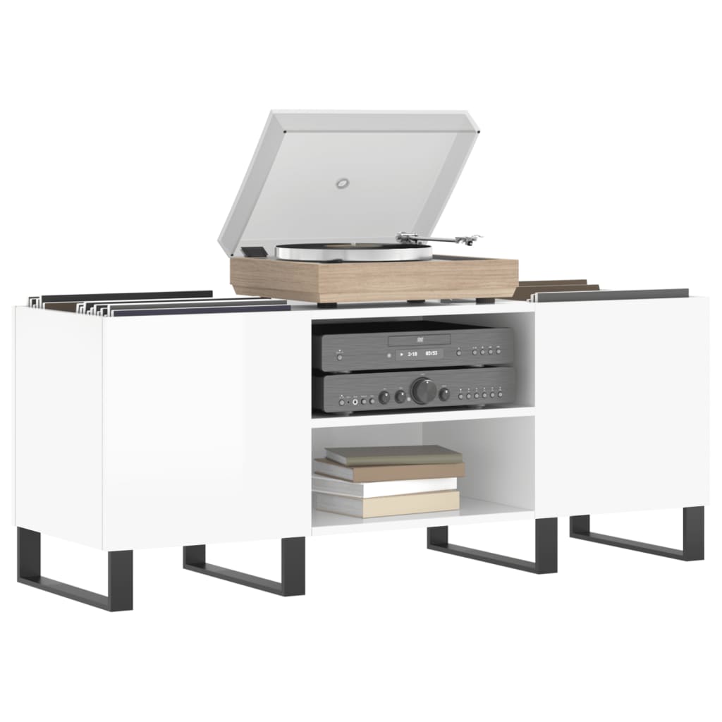 vidaXL Record Cabinet High Gloss White 121x38x48 cm Engineered Wood