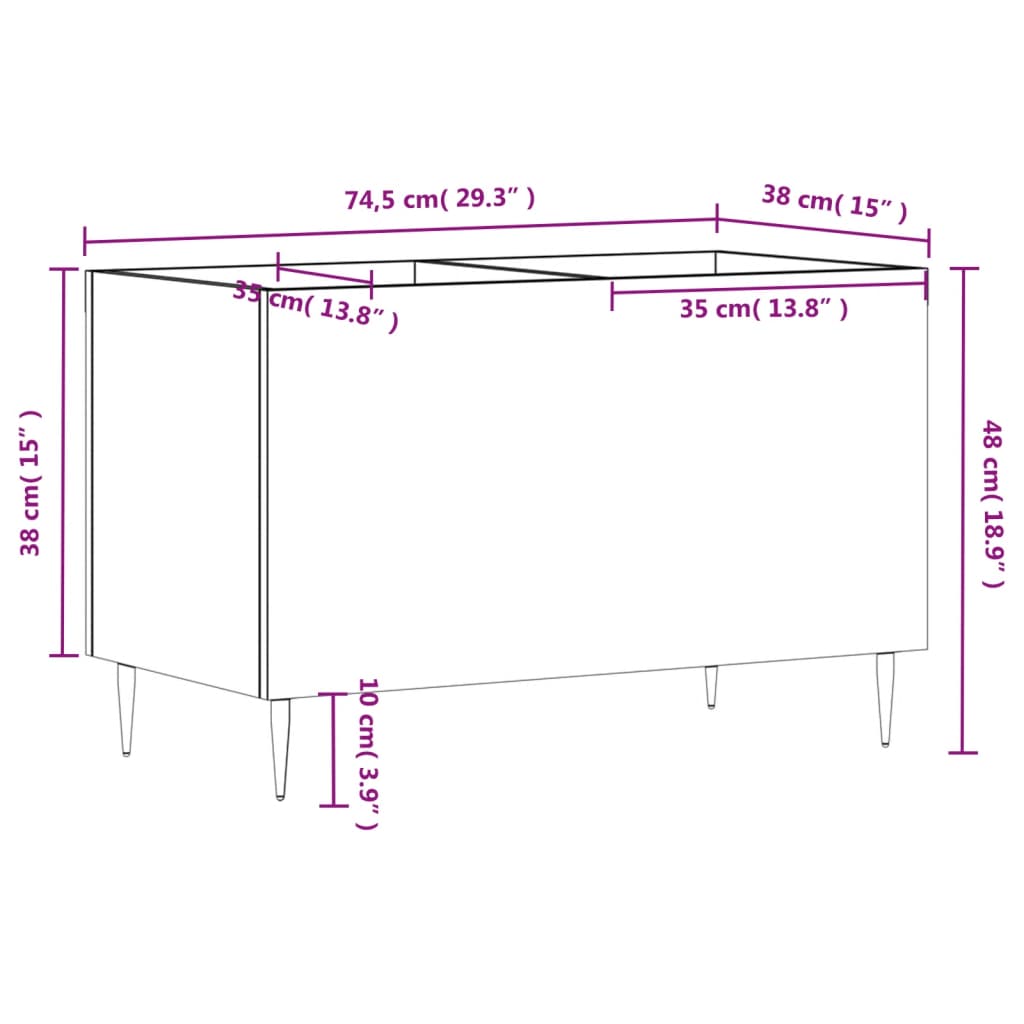 vidaXL Record Cabinet Black 74.5x38x48 cm Engineered Wood