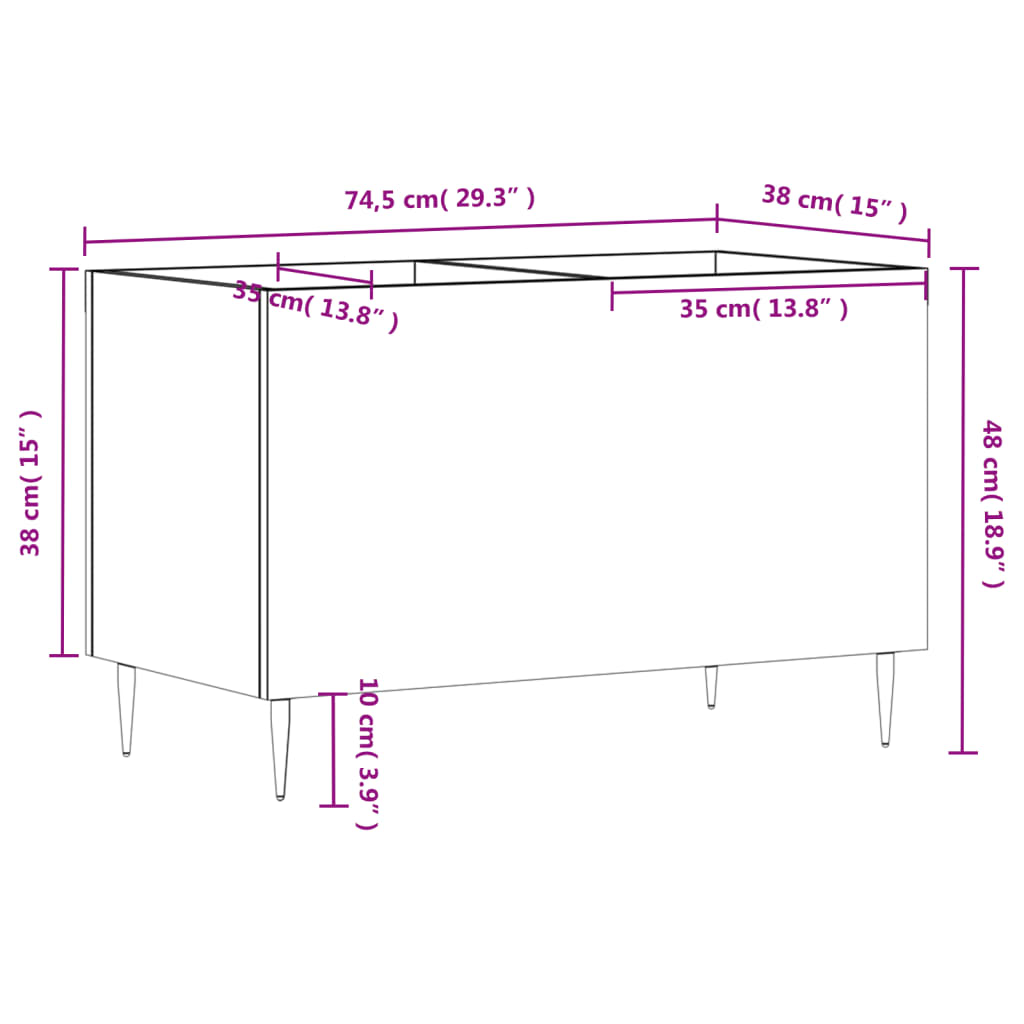 vidaXL Record Cabinet High Gloss White 74.5x38x48 cm Engineered Wood
