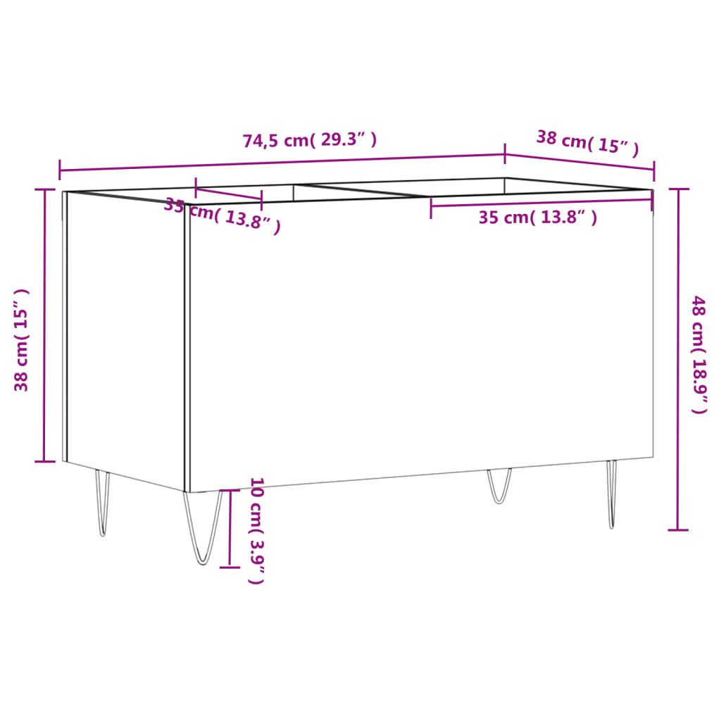 vidaXL Record Cabinet Black 74.5x38x48 cm Engineered Wood