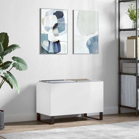 vidaXL Record Cabinet High Gloss White 74.5x38x48 cm Engineered Wood