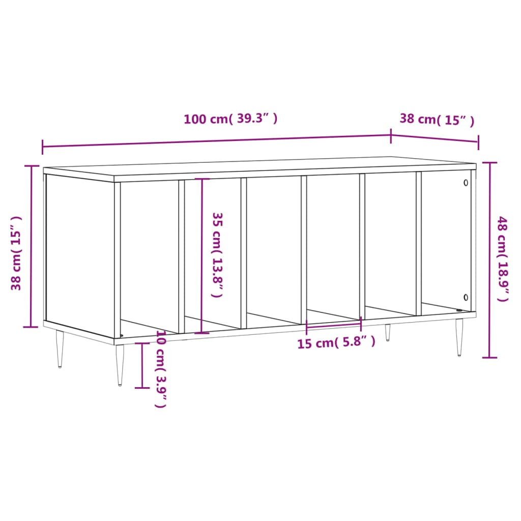 vidaXL Record Cabinet White 100x38x48 cm Engineered Wood