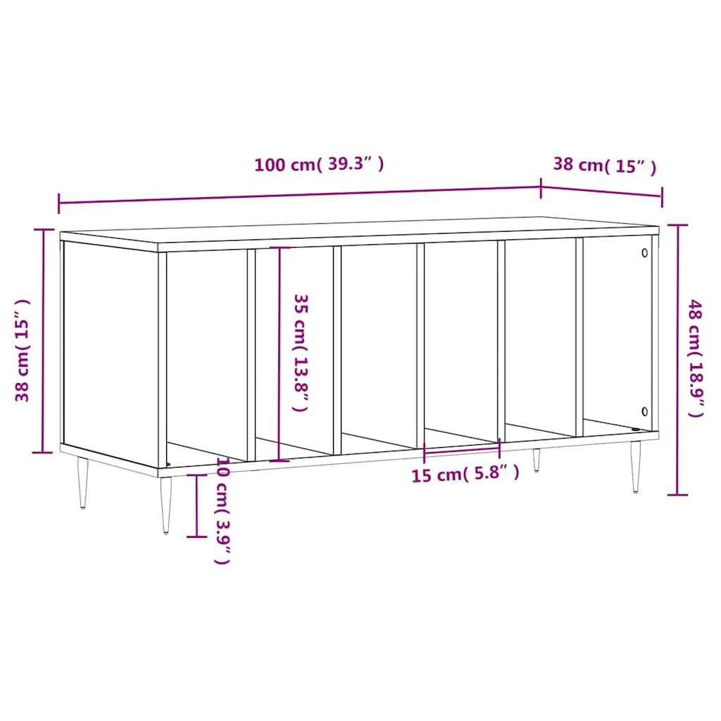 vidaXL Record Cabinet Concrete Grey 100x38x48 cm Engineered Wood