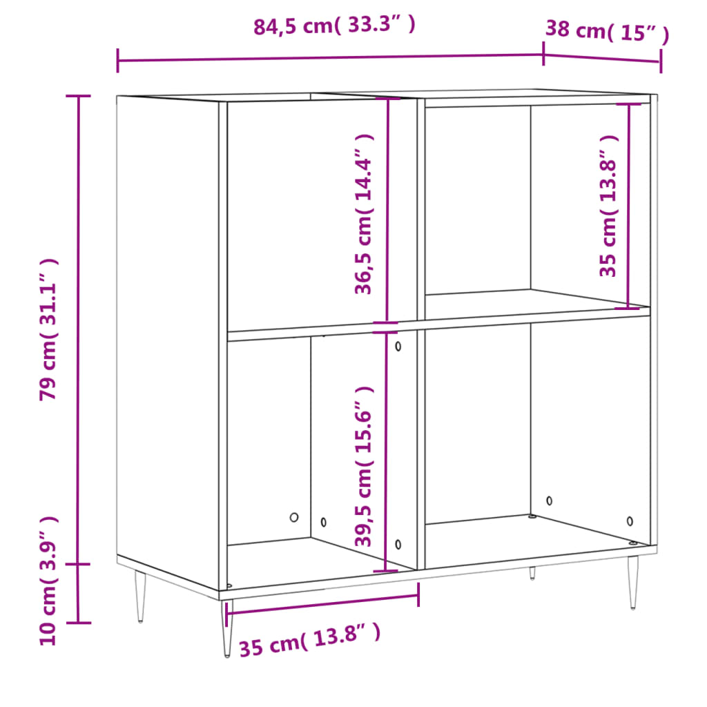 vidaXL Record Cabinet Smoked Oak 84.5x38x89 cm Engineered Wood