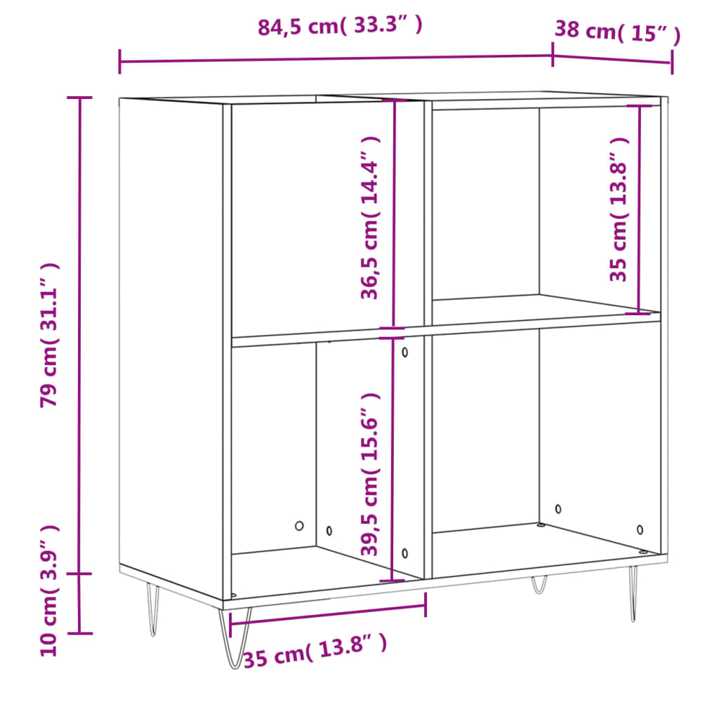 vidaXL Record Cabinet Concrete Grey 84.5x38x89 cm Engineered Wood