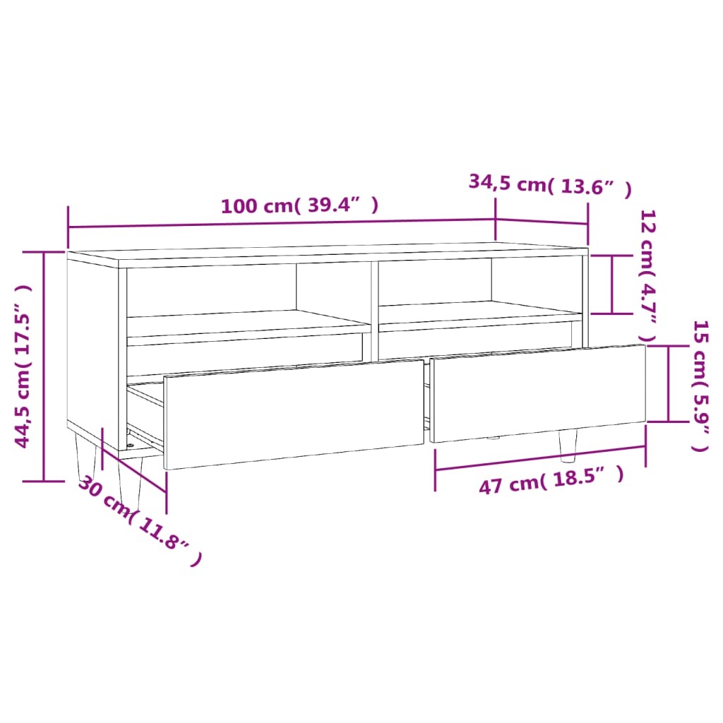 vidaXL TV Cabinet Concrete Grey 100x34,5x44,5 cm Engineered Wood