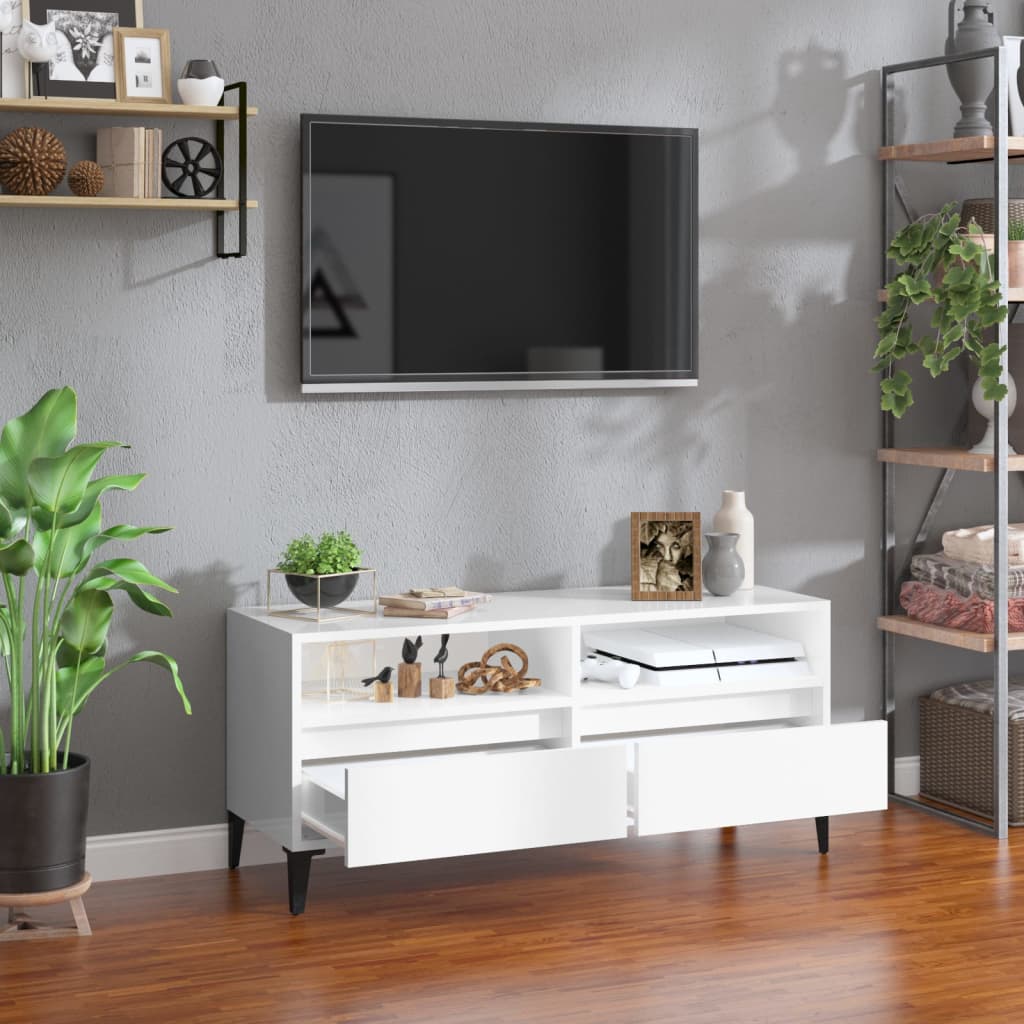 vidaXL TV Cabinet High Gloss White 100x34,5x44,5 cm Engineered Wood