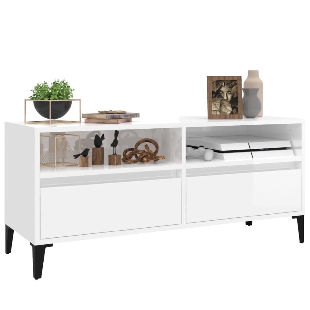 vidaXL TV Cabinet High Gloss White 100x34,5x44,5 cm Engineered Wood