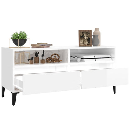 vidaXL TV Cabinet High Gloss White 100x34,5x44,5 cm Engineered Wood