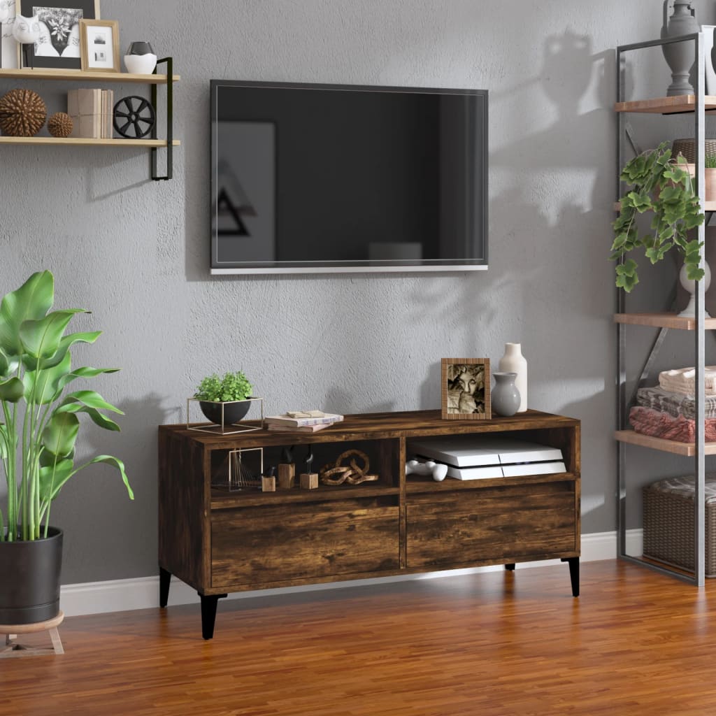 vidaXL TV Cabinet Smoked Oak 100x34.5x44.5 cm Engineered Wood