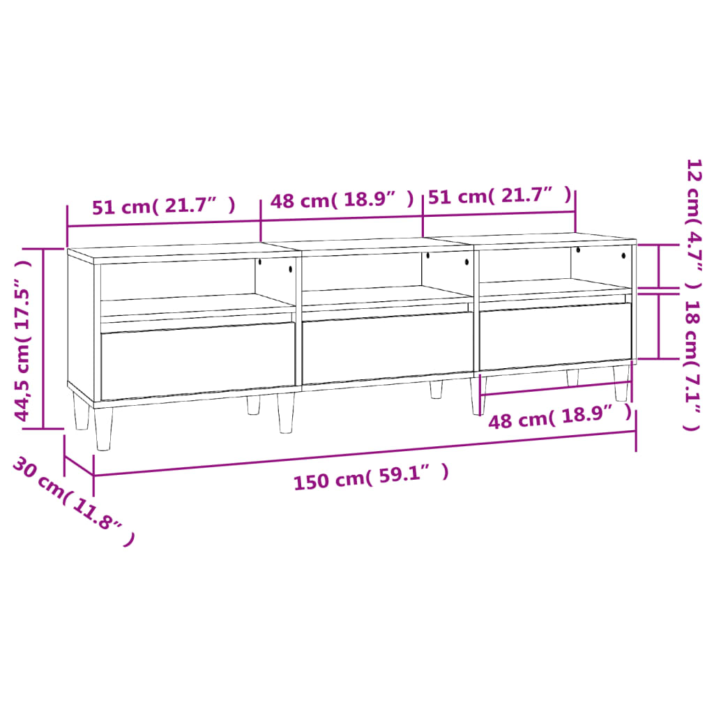 vidaXL TV Cabinet Smoked Oak 150x30x44.5 cm Engineered Wood
