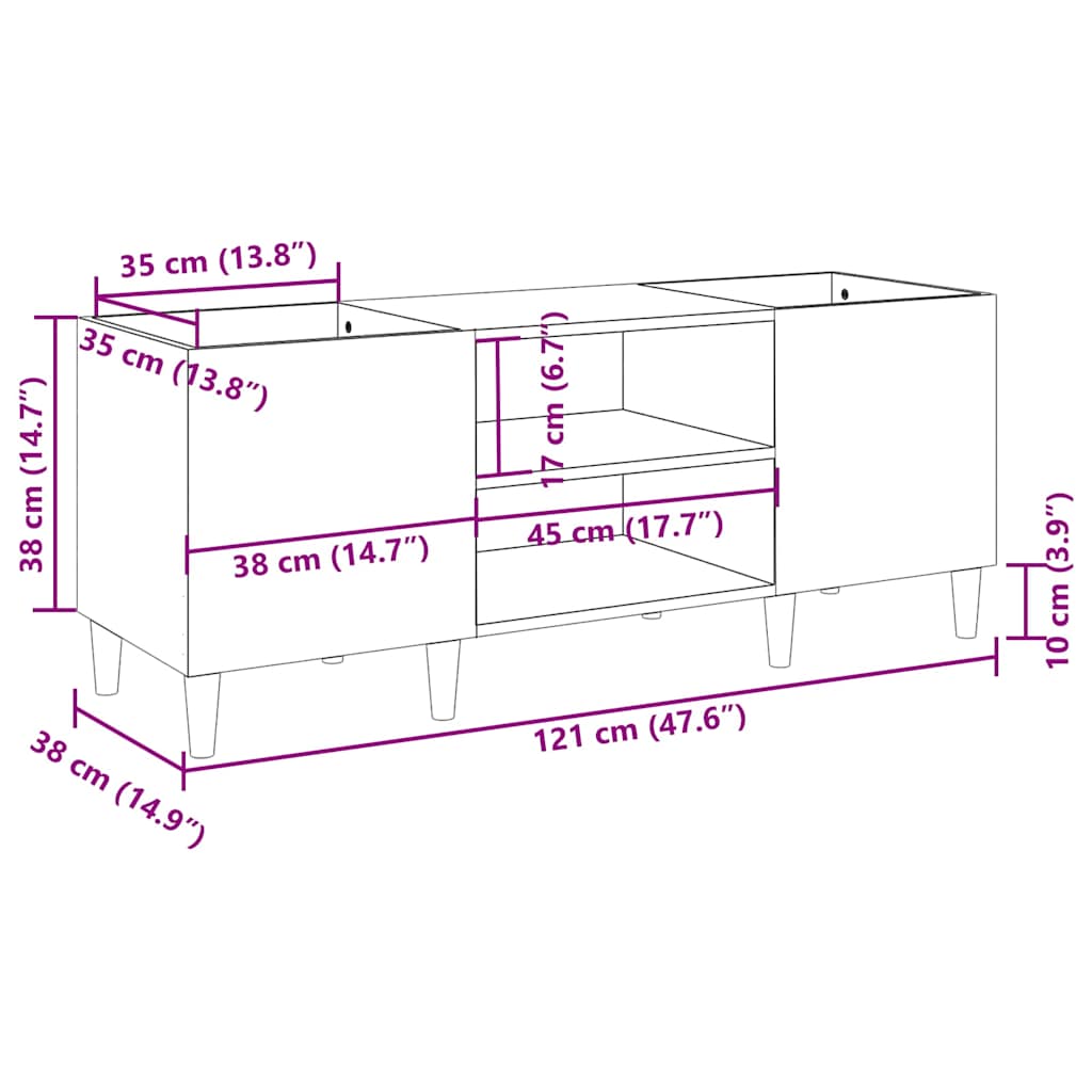 vidaXL Record Cabinet White 121x38x48 cm Engineered Wood