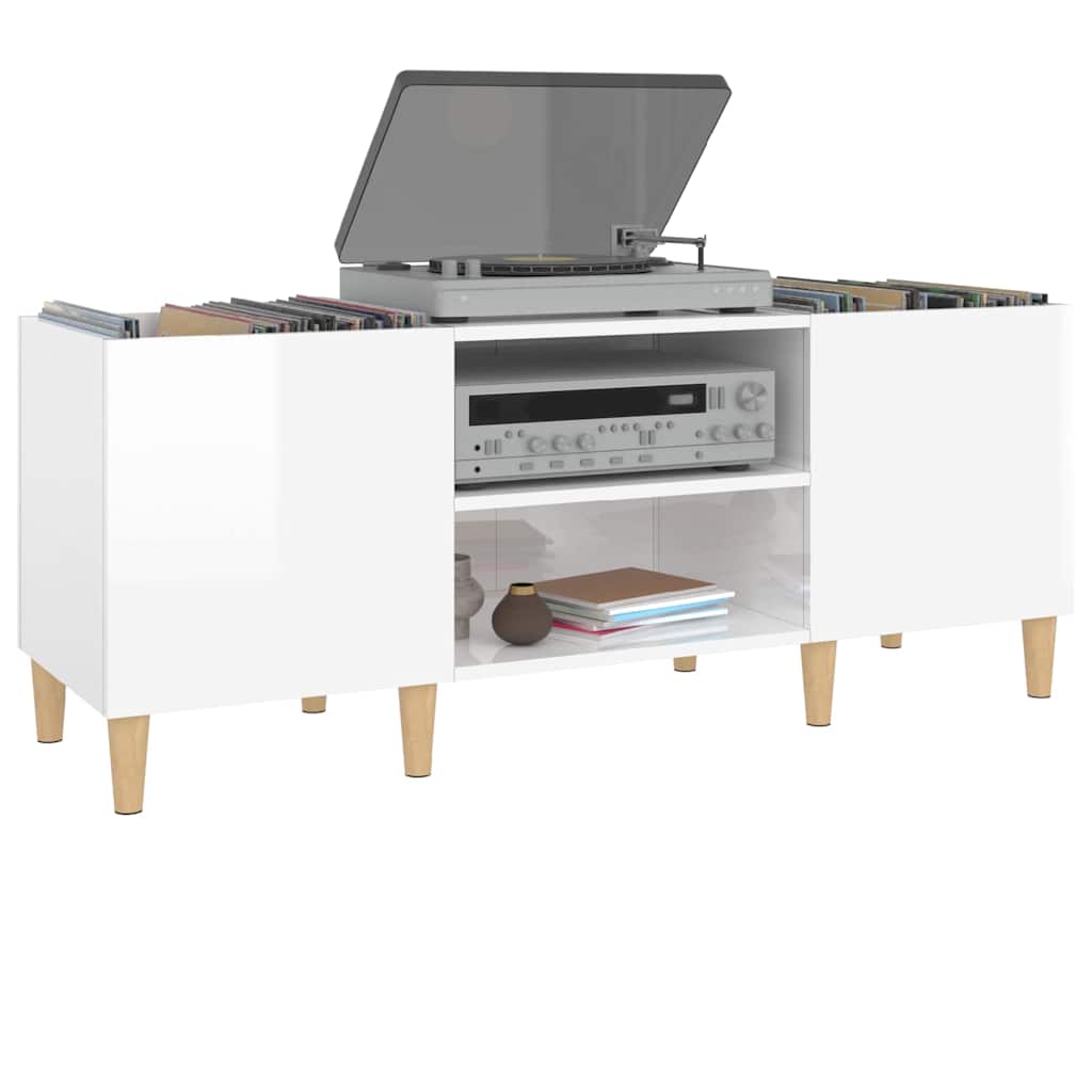 vidaXL Record Cabinet High Gloss White 121x38x48 cm Engineered Wood