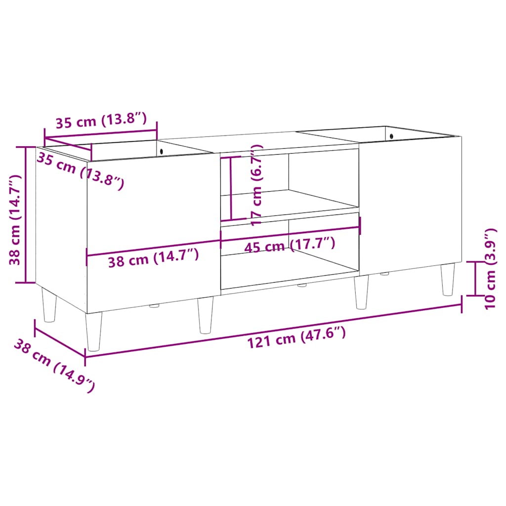 vidaXL Record Cabinet Concrete Grey 121x38x48 cm Engineered Wood