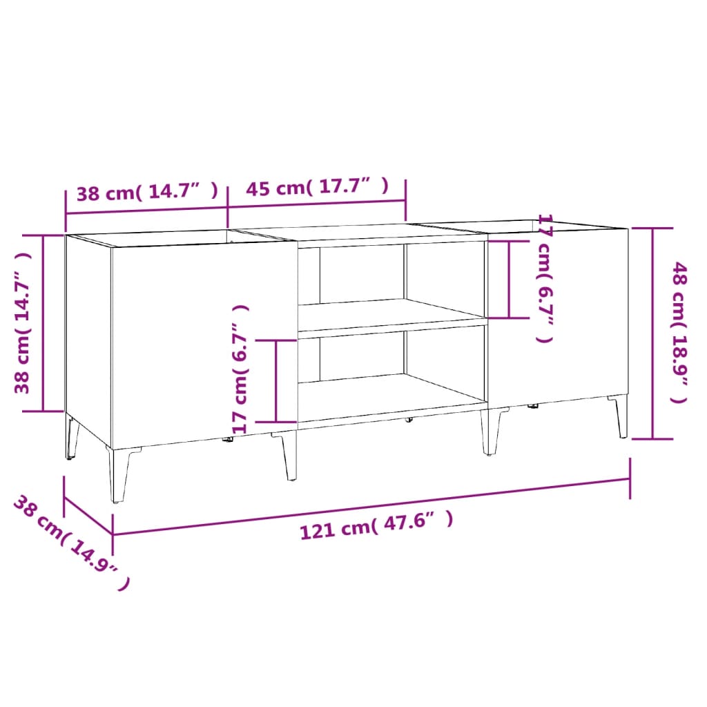 vidaXL Record Cabinet Concrete Grey 121x38x48 cm Engineered Wood
