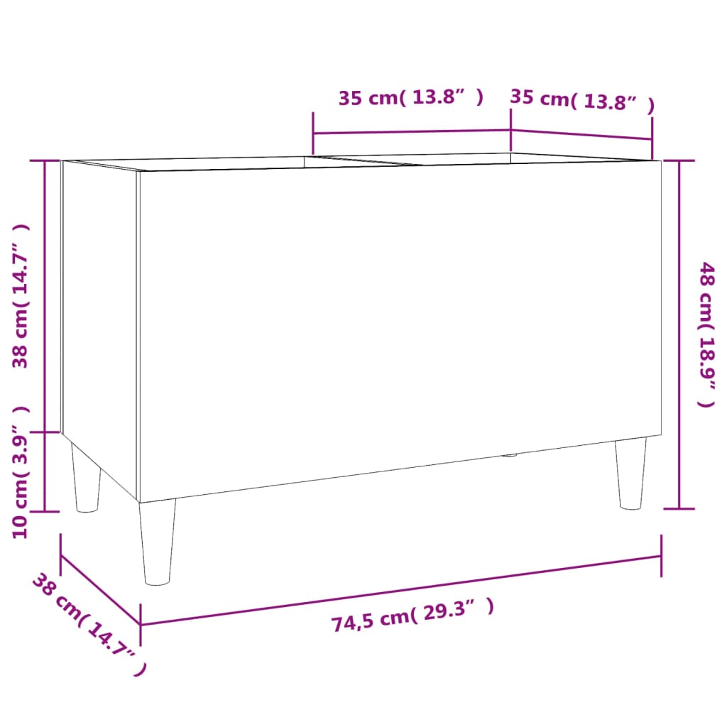 vidaXL Record Cabinet Black 74.5x38x48 cm Engineered Wood