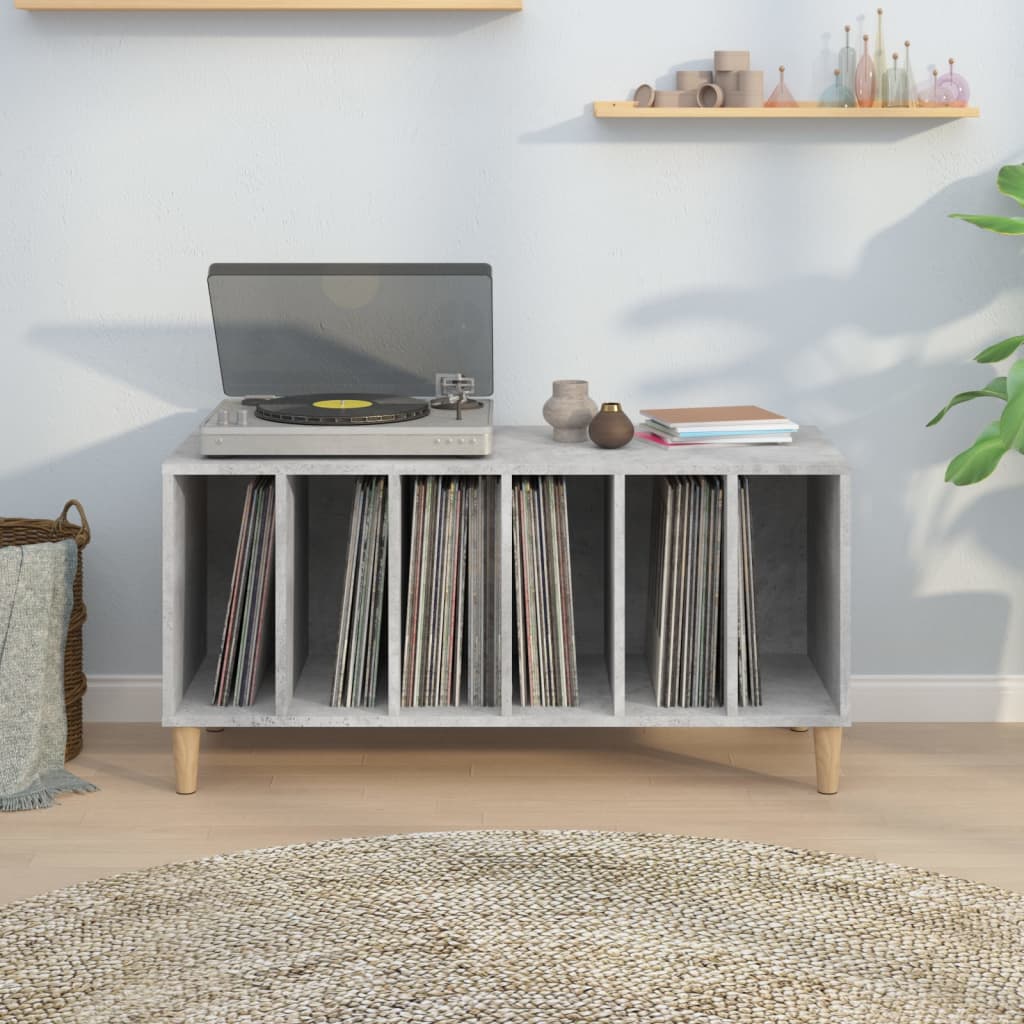 vidaXL Record Cabinet | Concrete Grey | Engineered wood, solid eucalyptus wood